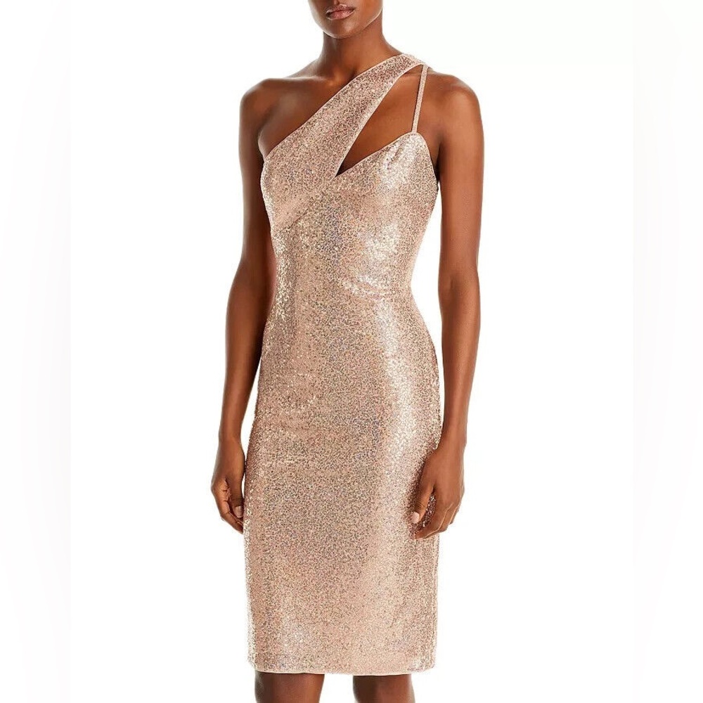 NWT Aqua One Shoulder Copper Sequin Dress Size XS